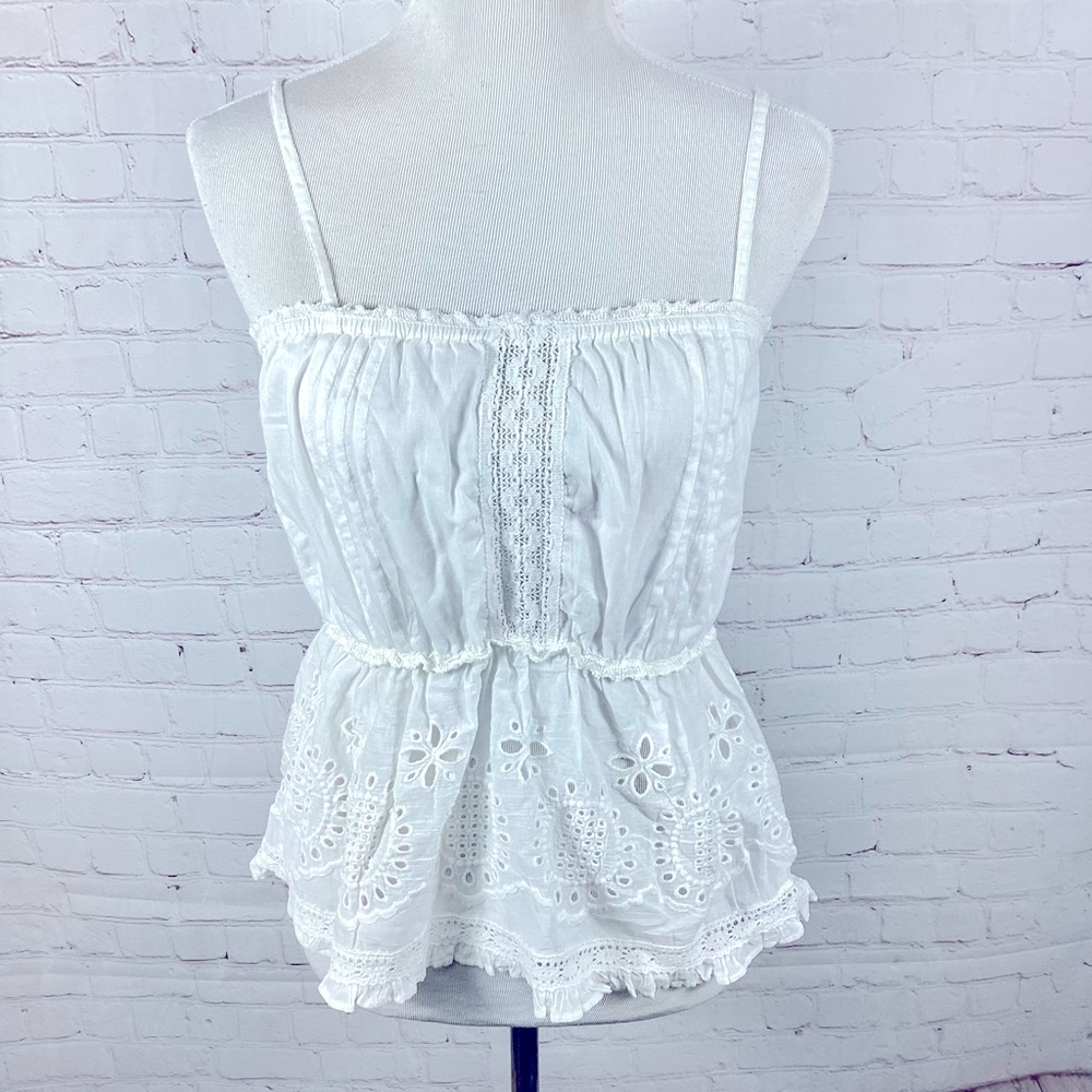 NWT Chelsea & Violet Eyelet Lace Boho‎ Tank Top Women’s Size Small Off White